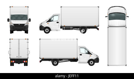 Cargo furgone illustrazione sul bianco. Città commerciale modello minibus. Isolato del veicolo di consegna. Foto Stock