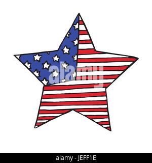 Stella con bandiera americana, disegnati a mano illustrazione vettoriale in pop arte fumetti doodle style Illustrazione Vettoriale
