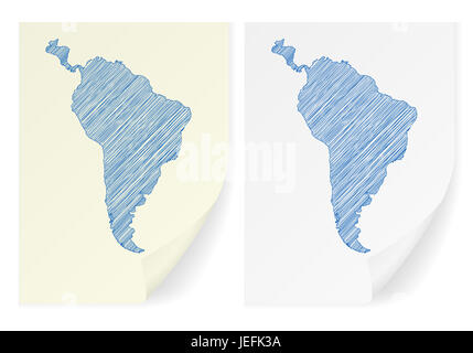Sud America scribble mappa su uno sfondo bianco. Foto Stock