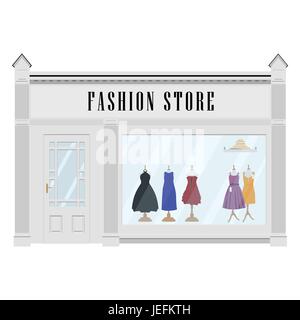 Illustrazione Vettoriale cartoon dress shop icona. Strada locale edificio boutique. Unione negozio di abbigliamento facciata anteriore. Negozio di moda esterno. Abbigliamento e Illustrazione Vettoriale