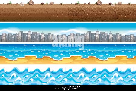 Seamless sfondo con acqua e città illustrazione della scena Illustrazione Vettoriale