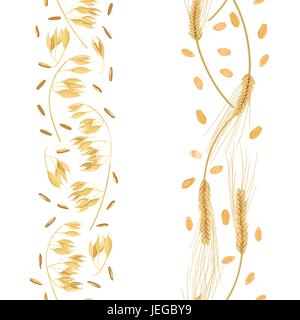 Strisce di frumento e orecchie di avena con grani seamless pattern. I picchi d'oro. Un covone Illustrazione Vettoriale