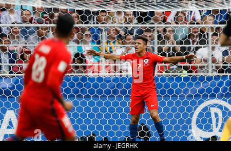 Mosca, Russia. 25 GIU, 2017. Alexis Sanchez del Cile durante Chile-Australia partita valevole per il terzo round della Confederations Cup 2017, questa domenica (25), che si è tenuta presso la Spartak Stadium (Otkrytie Arena) a Mosca, in Russia. Credito: Foto Arena LTDA/Alamy Live News Foto Stock