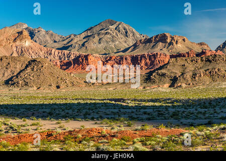 Ciotola di fuoco, Fangoso dietro di picco, vista da Northshore Road, Deserto Mojave, Lake Mead National Recreation Area, Nevada, STATI UNITI D'AMERICA Foto Stock