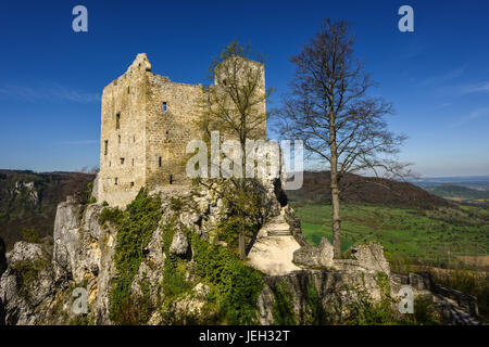 Rovine del Castello di Castello Reussenstein. Neidlingen, Alpi sveve, Baden-Wuerttemberg, Germania Foto Stock