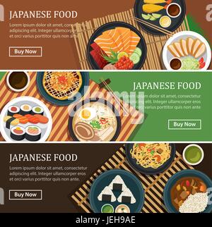 Il cibo giapponese banner web.giapponese street cibo buono. Illustrazione Vettoriale