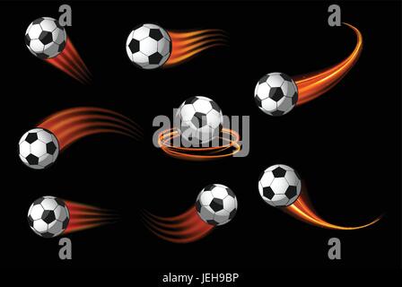 Palloni da calcio o football icona vettore con fuoco i percorsi di movimento per gli emblemi sportivi Illustrazione Vettoriale