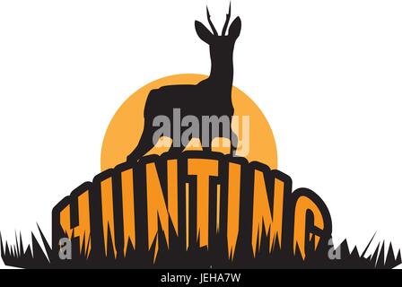 Caccia o hunter club logo Symbol con i cervi e la pistola Illustrazione Vettoriale