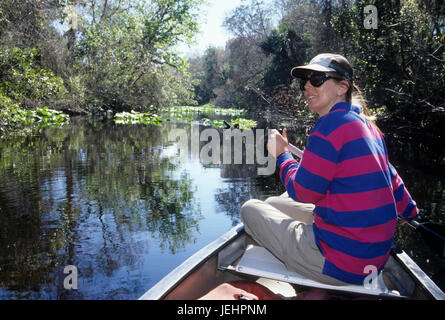 In canoa sul Rock Springs Run, Wekiwa Springs State Park, Florida Foto Stock