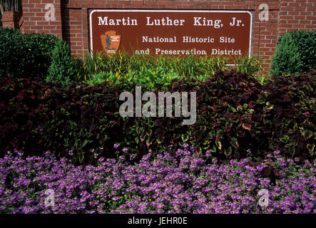 Ingresso segno, Martin Luther King Jr National Historic Site, Atlanta, Georgia Foto Stock