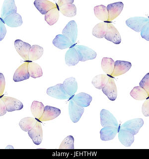 Acquerello disegnata a mano farfalle pattern senza giunture Foto Stock