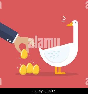 Imprenditore con oca bianca e Golden Egg. Il concetto di business Illustrazione Vettoriale
