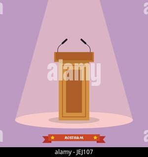 Podio in legno tribune rostro stand con microfoni. Illustrazione Vettoriale Illustrazione Vettoriale