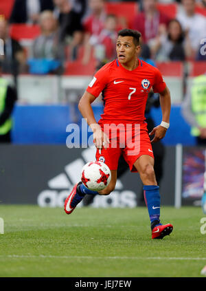 Mosca, Russia. 25 GIU, 2017. Alexis Sanchez del Cile durante Chile-Australia partita valevole per il terzo round della Confederations Cup 2017, questa domenica (25), che si è tenuta presso la Spartak Stadium (Otkrytie Arena) a Mosca, in Russia. Credito: Foto Arena LTDA/Alamy Live News Foto Stock