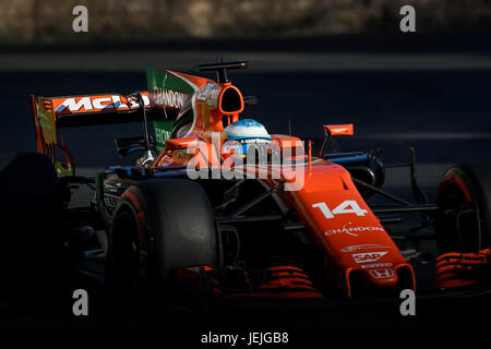 Baku in Azerbaijan. Il 25 giugno, 2017. Spagnolo di Formula Uno Pilota Fernando Alonso McLaren Honda F1 Team in azione durante il 2017 FORMULA ONE Grand Prix di Azerbaigian a Baku circuito cittadino a Baku in Azerbaijan, 25 giugno 2017. Credito: Aziz Karimov/Alamy Live News Foto Stock