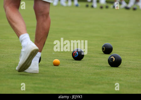 I giocatori provenienti da Bognor Regis Bowls Club in azione nel West Sussex, Regno Unito. Foto Stock