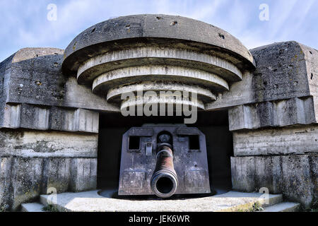 Batteria, Longues-sur-Mer, Normandia, Francia Foto Stock