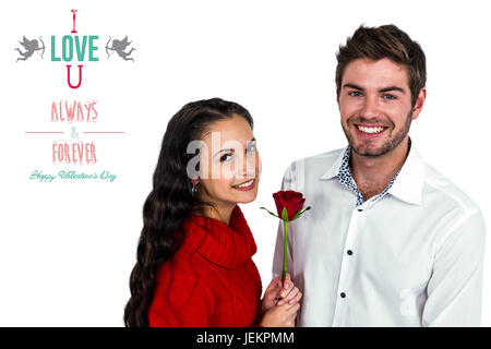 Immagine composita della coppia sorridente con rose Foto Stock
