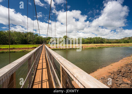 Vista del famoso ponte oscillante in Hanapepe Kauai Foto Stock