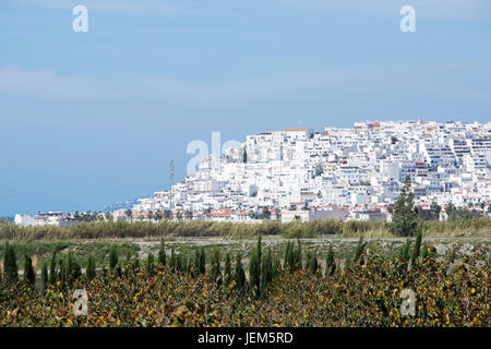 Bianco tipico spagnolo case su una collina in andalusia nei pressi della città di Malaga sulla costa della Spagna Foto Stock