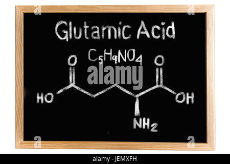 Lavagna con la formula chimica di acido glutammico Foto Stock