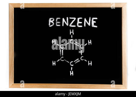 Formula chimica del benzene su una lavagna Foto Stock