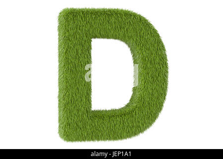 Green grassy lettera D, 3D rendering isolati su sfondo bianco Foto Stock