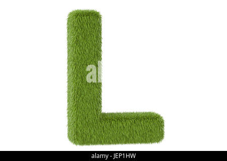 Green grassy lettera L, 3D rendering isolati su sfondo bianco Foto Stock