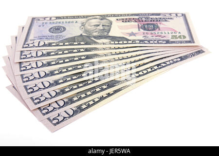 Diversi 50 dollar notes, campi ventaglio, Mehrere 50 Dollarscheine , Fächer, aufgefächert Foto Stock