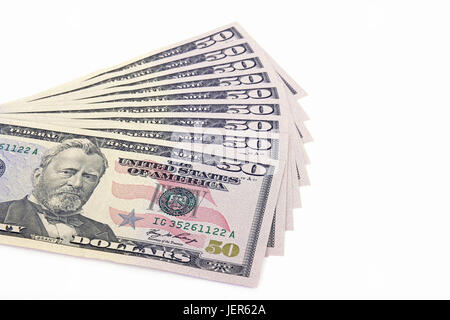 Diversi 50 dollar notes, campi ventaglio, Mehrere 50 Dollarscheine , Fächer, aufgefächert Foto Stock