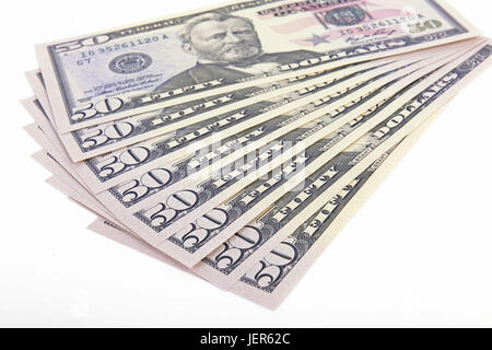 Diversi 50 dollar notes, campi ventaglio, Mehrere 50 Dollarscheine , Fächer, aufgefächert Foto Stock