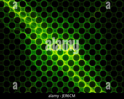 Sezione Griglia di incandescente verde nanotubi, generato dal computer sfondo astratto, la nanotecnologia, rendering 3D Foto Stock