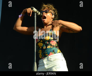 Noelle scaggs gruppo musicale fitz tantrums esegue sul palco durante la Arroyo Seco weekend giugno 25,2017 brookside campo da golf Pasadena, California. Foto Stock