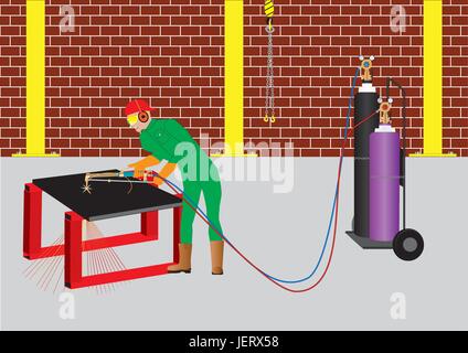 L'industria, industriale, metallo, fiamme, fiamme, gas, la sicurezza, la saldatura, Illustrazione Vettoriale