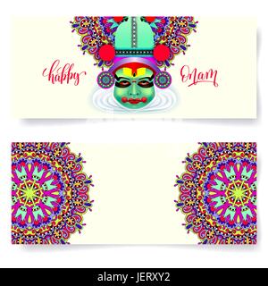 Felice onam holiday orizzontale della scheda Messaggi di saluto design banner Illustrazione Vettoriale