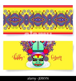 Felice onam holiday orizzontale della scheda Messaggi di saluto design banner Illustrazione Vettoriale