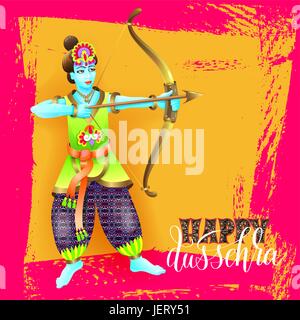 Felice dussehra greeting card design con il dio Krishna Illustrazione Vettoriale