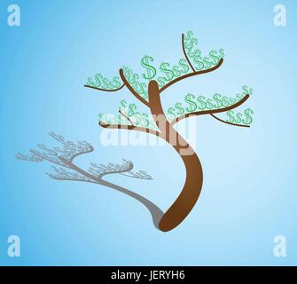 Dollaro, dollari, leaf, albero, crescere, rendendo, economia, denaro, impianti, banca, di erogazione di prestiti Illustrazione Vettoriale