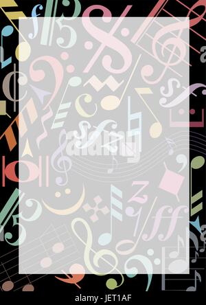 Musica, nero, swarthy, jetblack, nero profondo, note, simboli note musicali, Illustrazione Vettoriale