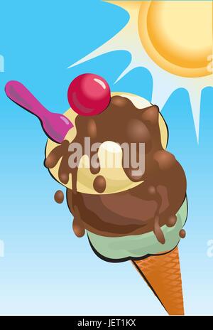 Estate, summerly, crema, fusione, dessert, cioccolato, ghiaccio, vacanza, Illustrazione Vettoriale