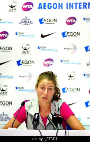 Johanna Konta, British n. 1 ladies giocatore di tennis, dando una conferenza stampa nella sua casa di città di Eastbourne prima di competere nel Aegon International Foto Stock