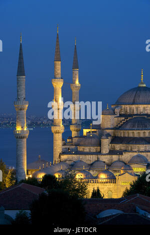 Turchia, Istanbul, del sultano Ahmed la moschea, la moschea blu di notte, Foto Stock