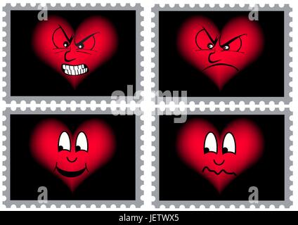 Marchi con cuori con varie espressioni del viso - indennizzati illustrazioni Illustrazione Vettoriale