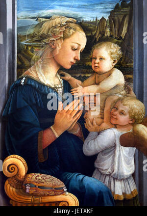 Madonna con il Bambino e due Angeli 1465 Filippo Lippi - Lippo Lippi ( fra' Filippo Lippi, O.Carm) 1406 -1469, pittore italiano del XV secolo Foto Stock