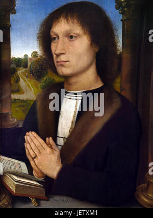 Benedetto Portinari 1487 Hans Memling (Memlinc ) 1430–1494 pittore tedesco che si trasferì nelle Fiandre e lavorò nella tradizione della pittura primitiva fiamminga. Hans Memling (c. 1430–1494) è stato un pittore fiammingo della prima tradizione fiamminga, noto per le sue opere religiose e per i ritratti rivoluzionari della classe mercantile emergente, che ha portato la sua reputazione internazionale e influenza in Italia. Fu un artista di successo che fu tra i cittadini più ricchi della città di Bruges alla sua morte Foto Stock