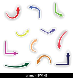 Puntatore, giù, raccolta, segno, icona, circolare, freccia, rosso, blu, movimento Illustrazione Vettoriale