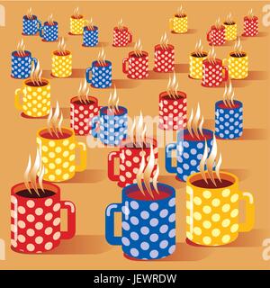 Bicchiere, tazza di caffè e torta, torta, torte, pomeriggio pomeriggio pausa caffè, partito, Illustrazione Vettoriale