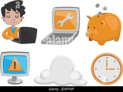 Persona, impostare, cartoon, icone, internet, www, worldwideweb, net, web, computer Illustrazione Vettoriale