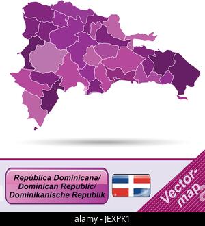 Mappa di confine della repubblica dominicana con bordi in viola Illustrazione Vettoriale