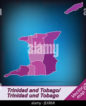 Mappa di confine di Trinidad e Tobago con bordi in viola Illustrazione Vettoriale